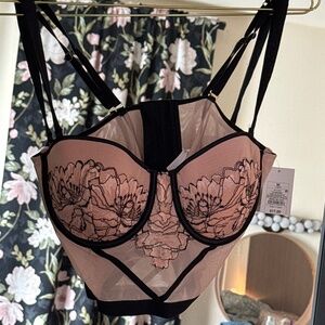 Pink/Black Flower Lace Bustier Top